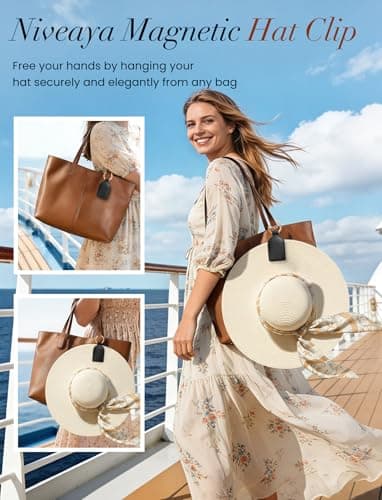 Niveaya Magnetic Hat Clip for Travel, Strong Magnet Holder for Hats, Chic Hands-Free Travel Essentials for Beach Cruise Vacation, Secures Hats on Tote Bags Purse Backpacks Luggage, 1-Pack Black - Thumbnail 2