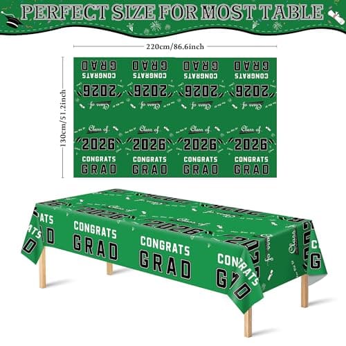 OHOME Graduation Decorations Class of 2026 - Graduation Party Decorations - Plastic Green Tablecloth for Class of 2026 - Party Favors Supplies Banner Backdrop,2 Pack - Thumbnail 2