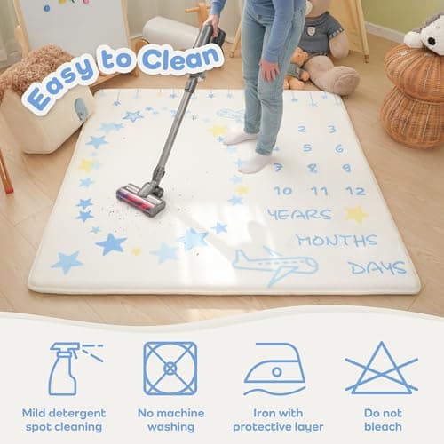 1.3" Thick Playmat for Floor, 50 x50 Monthly Milestone Mat, Padded Support Soft Plush Nursery Mat for Crawling Kick Activity, Flannel Photography Background Prop for Boys Grils - Thumbnail 3