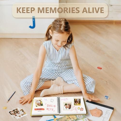 Popotop 8x8 Inch Scrapbook Photo Album, 60 Page Decorative Kraft Paper Book for 4x6 Pictures, DIY Memory Photo Albums as Gifts for Wedding Baby Christmas School Family - Thumbnail 5