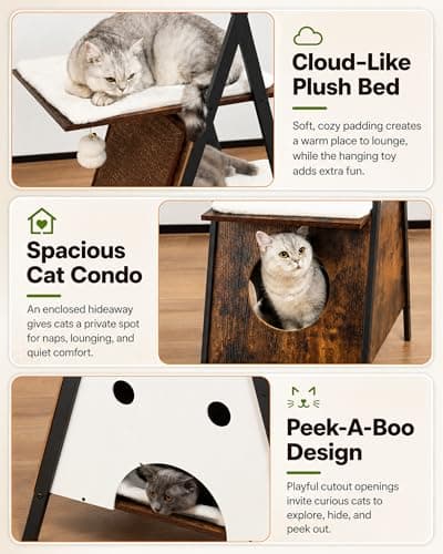 Feliskyn Modern Wood Cat Tree Tower for Indoor Cats Large Adult - 67 Inch Tall Multi-Level Heavy Duty Cat Condo Trees Furniture with Caves Perch Bed Scratching Board -XL Big Wooden Kitty House - Thumbnail 5