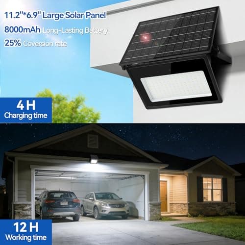 Aialun Solar Flood Lights Outdoor Motion Sensor 150W,8000mAh Battery,4600LM 120 Bright LEDs Security Lights with Remote Control,IP65 Waterproof Outside Flood Wall Light for Backyard,Garage - Thumbnail 3