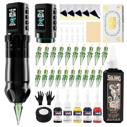 Solong E201 Pro Cordless Tattoo Gun Kit Tattoo Machine with 7 Strokes Length,Dual 1800mAh Power Batteries and 100ML Tattoo Ink Mechanical Tattoo Supply for Beginners & Artists SL-TKE201A-1-US - Image 1