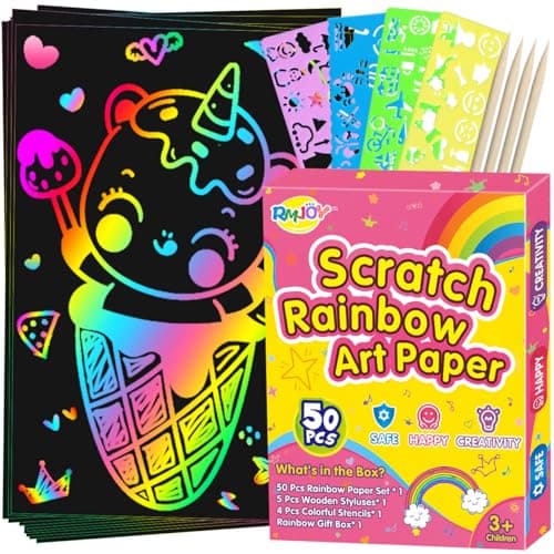 RMJOY Rainbow Scratch Paper Art for Kids: 50PCS Magic Arts Crafts Gifts Toys for Girls Boys Ages 4 5 6 7 8 9 Games Activities for Birthday Family Fathers Day Valentines Day Stuffers Easter(Girls)