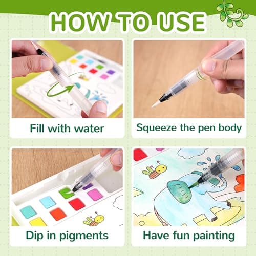YPLUS Paint with Water Coloring Book for Toddlers, Mess Free Watercolor Painting Set with Brush, 26 Pages & 8 Color Palettes, DIY Art Craft Travel Toy Gift for Kids Ages 1-3 2-4 4-6 (Animals) - Thumbnail 3