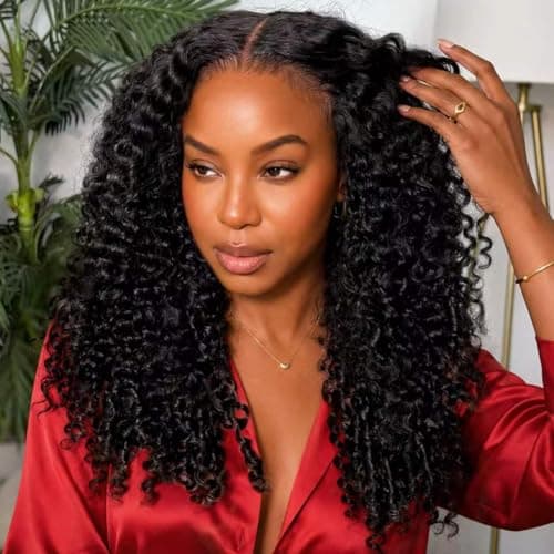 CGRY V Part Wig Human Hair Burmese Curly 18A Raw Glueless 3C/4A