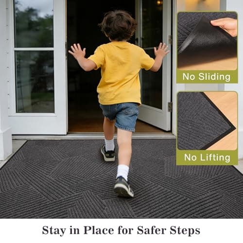 BelleCosy Heavy Duty Front Door Mat Indoor Outdoor, 4′ x 6′ Non Slip Waterproof Commercial Floor Mat for Entrance, Grid-Pattern Dirt Trapping Low Profile Entryway Rug for High Traffic Areas, Garage - Thumbnail 4