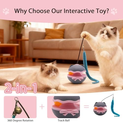 DFQ Interactive Cat Feather Toys, Electronic Cat Enrichment Toys, Automatic Pet Toys for Indoor Adult Cats, Interesting Wand Toy for Bored Kitten Self Play(Blue) - Thumbnail 3