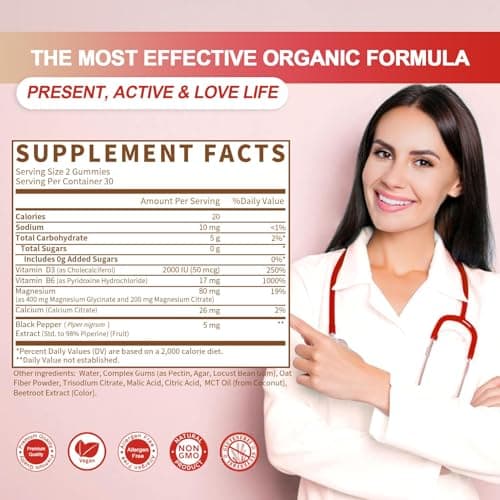 GREENPEOPLE Magnesium Glycinate Gummies 400mg - Sugar Free Magnesium Supplement with Magnesio Citrate, Vitamin D, and B6 for Calm Support & Sleep for Adults - High Absorption - Raspberry Gummies - Thumbnail 5