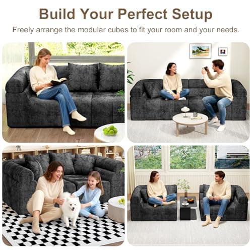 Modular Sectional Sofa Cloud Couch, Boneless Sleeper Bed for Living Room with No Assembly, Deep Seat & Pillows, Loveseat Configurations with Ergo Support & Storage Pocket, Grey - Thumbnail 5