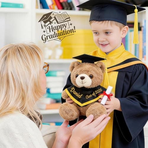 OELTTG 10'' Personalized Graduation Teddy Bear Gifts 2026 - Custom Name & Text, Graduation Gift for Her/Him, Kindergarten, High School & College Graduation Plush Bear with Cap & Diploma - Thumbnail 3