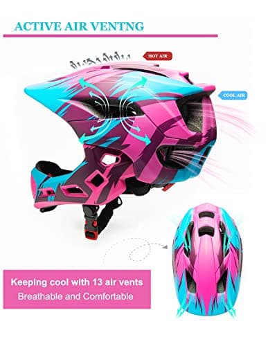 Natuway Toddler and Kids Full Face Helmet, Girl and Boy BMX Multi-Sport Detachable Mountain Dirty Bike Helmet Around 3-12 Years Head Circumference. - Thumbnail 4