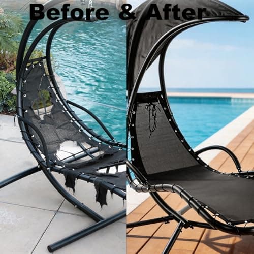 Hanging Lounge Chair Replacement Mesh with Rope Kits Heavy-Duty Waterproof Replacement Mesh for Curved Hanging Lounge Chaise Patio Chairs with Storage Bag, Black, 350 Lbs Capacity - Thumbnail 5