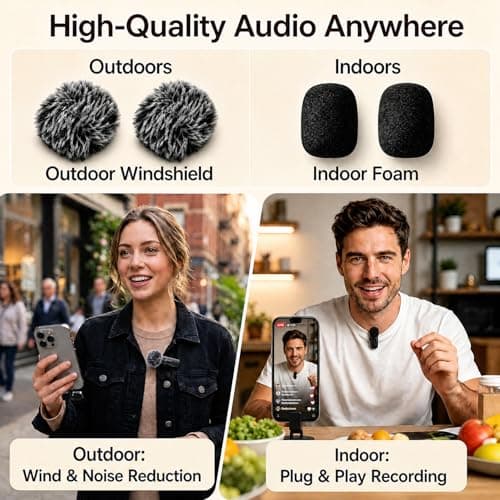 Wireless Lavalier Microphone for iPhone Android, 2 Pack Lapel Mic for Content Creators, Clip-On Mini Mic for Phone Video Recording, Vlogging, YouTube, TikTok, Live Stream, Noise Reduction, Plug & Play - Thumbnail 3