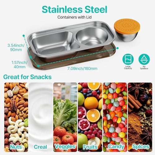Hyperzacc Reusable Snack Containers with Lids,2 Compartment Snack Containers with a Salad Dressing Contaienr,Grab and Go Stainless Steel Containers for Travel, Outdoor Camping and Daily Use (4) - Thumbnail 2
