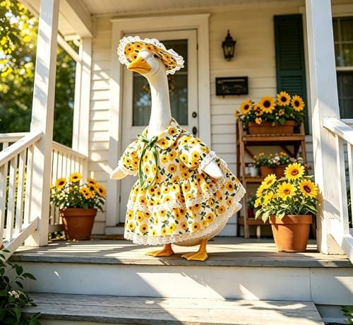 inPlunjo 23 Inch Porch Goose Outfits - Sunflower Floral Dress & Bonnet Set | Cottagecore Goose Clothes for Large Cement & Concrete Goose Statues, Charming Gift for Goose Moms
