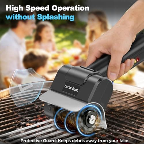 YEBLEM Electric Grill Brush with Dual Safety Lock - Ideal Gift for Men Dad Husband, Professional BBQ Cleaner with Submersible 304 SS Head, Splash-Proof Scrubber for Outdoor Grill (Blue Button) - Thumbnail 3