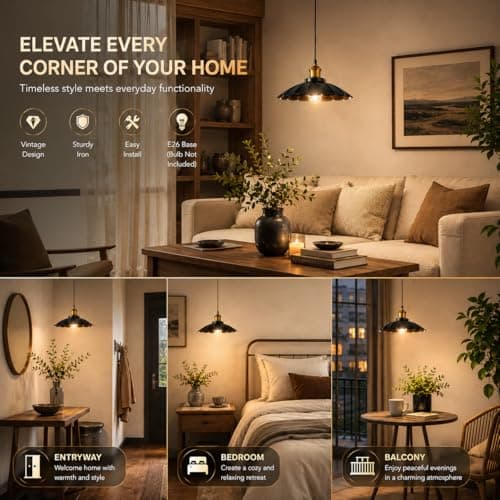 Oyisen Plug in Hanging Light, Vintage Black 9.8 Inch Lampshade 14Ft Plug in Pendant Light for Dining Room and Living Room, Kitchen Island Retro On/Off Switch Hanging Lamp Fixtures 2Pack - Thumbnail 4