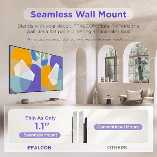iFFALCON 75-Inch Class QLED 4K F75 Smart TV, Ultra-Slim 1.1'' Floating Picture Frame TV, Seamless Wall-Mount Installation | Dolby Vision IQ, 144Hz, Google TV, Alexa(Add TV & Frame to Cart Together) - Thumbnail 2