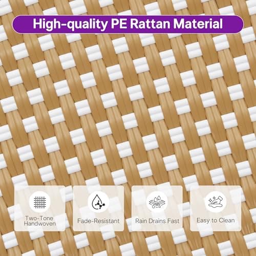 PURPLE LEAF Outdoor Round Bar Height Stool Set of 2 Patio Backless Barstools Aluminum Frame in Bamboo Finish with Amber & White Woven Rattan for Indoor Kitchen Dining Bistros Cafe Restaurant - Thumbnail 3