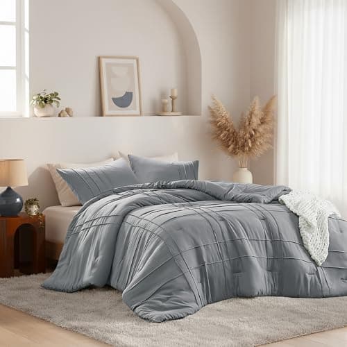 Regency Heights Queen Size Comforter Set Blue Grey, 3 Pieces Bedding Set, Ultra Soft Prewashed Bed Set, Pinch Pleat All Seasons Lightweight Comforter and Shams - Image 1