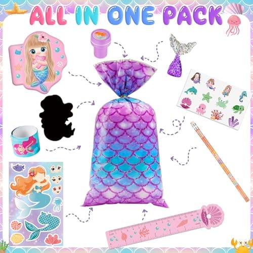 CHEPULA 120Pcs Mermaid Party Favors - Stickers, Pencils, Notebooks, Stampers, School Stationery Bulk for Mermaid Birthday Decorations, Candy Goodie Bags, Classroom Rewards, Pinata Supplies (12Set) - Thumbnail 3
