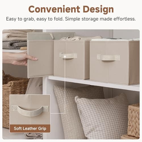 StorageWorks Closet Organizer Storage Baskets, Fabric Storage Bins for Shelves, Closet Organization and Storage Basket, Organizer Bins, Light Brown, 3-Pack, Large - Thumbnail 3