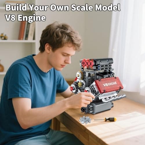 OCES V8 Engine Building Set — Mini V8 Engine Kits That Runs 478 PCS Working V8 Model Kit with Motor & Battery Box, Visible Pistons & Moving Crankshaft, STEM Engineering Project for Kids Teens Adults - Thumbnail 5