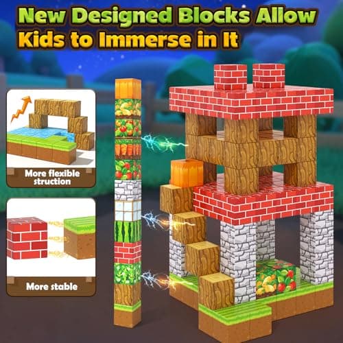 Imagiomo 150PCS Magnetic Blocks - Build Mine Magnet World Farm Edition, Magnetic Kids Games for Boys & Girls Age 3-5 4-8 6-8, STEM Sensory Construction Classroom Must Haves Building Toys for Toddlers - Thumbnail 5