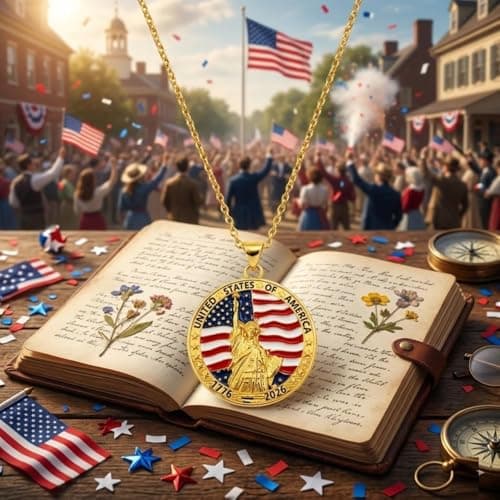 USA 250th Anniversary Necklace for Men Women, 1776 2026 Commemorative Pendant, 18K Golden Plated Brass Statue of Liberty American Flag Necklace with Stainless Steel Chain, Patriotic Jewelry Gift (Golden-USA) - Thumbnail 4