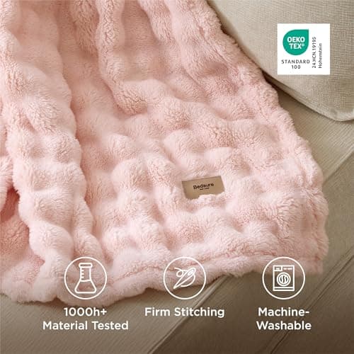 Bedsure 3D Fleece Bubble Blankets for Couch - Cute Pink Throw Blanket for Sofa Bedroom Decor - Luxury Soft Cozy Pink Birthday Gifts for Women Girls, Lightweight, Light Pink, 50"×60" - Thumbnail 5