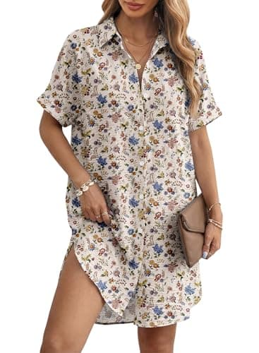 Magritta Womens Plus Size Oversized Short Dress Shirt Dress for Curvy Women Chic Lightweight Breathable Loose Ditsy Floral Beach Dress for Beach Vacation 3XL - Image 1