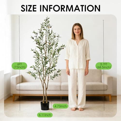 Lynadri 6ft Olive Trees Artificial Indoor 2in1, Fake Large Tall Olive Plant for Living Room Office Corner, Faux Big Decor Tree Plants Realistic Decorative with Pot - Thumbnail 4