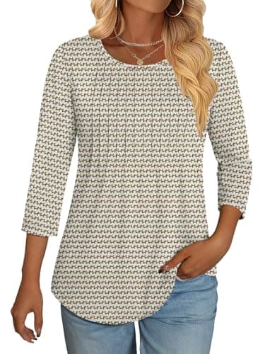 NORACORA 3/4 Length Sleeve Womens Tops Crew Neck Loose Fit Shirts Pleated Cute Clothes Dressy Casual 2026 Summer Tunics Spotted Red S - Image 1