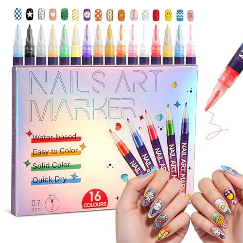 16 Colors Nail Art Pens,DIY Nail Art Markers Fine Tip Nail Polish, Quick Dry DIY Home Salon, Professional Nail Art Tools, Manicure Set Gift for Adults Beginners - Image 1