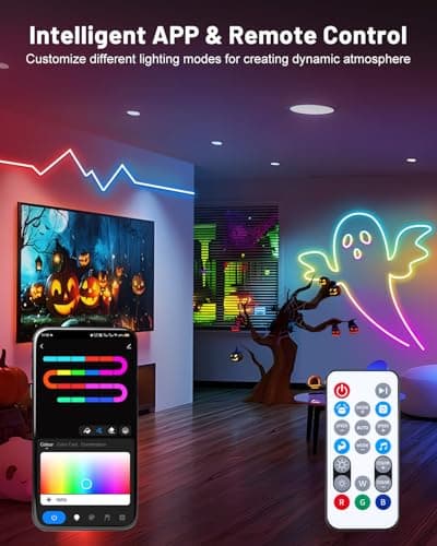 Neon Rope Lights, 16.4ft Smart RGB+IC LED Strip Lights with App & Remote Control, IP67 Waterproof Flexible Neon String Lights for Bedroom, Music Sync, DIY Multiple Modes for Wall Gaming Christmas Home - Thumbnail 5
