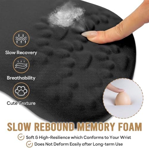 ailifeer Black Ergonomic Mouse Pad with Wrist Rest Support,Non-Slip PU Bottom & Memory Foam Massage Bulge Cat Paw Pad Design,Relieves Carpal Tunnel Pain-an Ideal Mousepad for Office Desk Accessories - Thumbnail 5