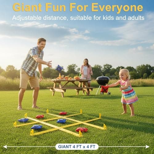 Giant Outdoor Tic Tac Toe Game 4ft x 4ft – Bean Bag Toss Set with 12 Award Medals, Stakes & Carry Bag – XL Lawn Yard Games for Kids Adults, Backyard Field Day Carnival & Family Party - Thumbnail 4