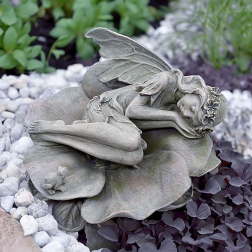hvfun Garden Fairy Statue,Garden Sleeping Angel on Lotus Leaf with Bird Feeder Feature Outdoor Decor Sculptures Figurine Gardening Lawn - Thumbnail 6