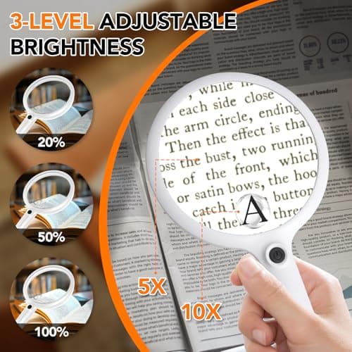 2000mAh Rechargeable Magnifying Glass with Light, Large Handheld Lighted Magnifier, 24 LEDs, 3 Light Modes, Reading Aid for Seniors & Low Vision (White) - Thumbnail 2