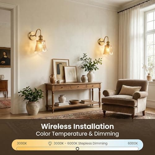YUNICE Vintage Battery Operated Wall Sconces Set of 1 Rechargeable Wall Sconce Wireless Wall Lights with Remote Control & Amber Glass Lampshade for Bedroom Living Room Vintage Indoor E26 Type-C - Thumbnail 5