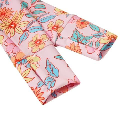 Size 8-10 Girls Pink Flower Hawaiian Bathing Suits for Kids 3D Floral Print Long Sleeve Swimsuits with Zipper 9 Year Little Child Ruffle Skirts with Shorts Blue Bottoms Quick Dry Swimming Set - Thumbnail 5