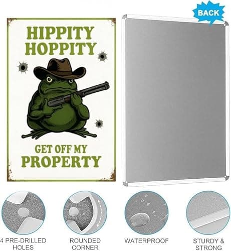 Carastora Funny Frog Metal Sign, Rustic Vintage Room Decor for Bedroom Door, Humorous “Stay Away” Warning Plaque, Garden and Garage Wall Art, 8x12 Inches - Thumbnail 5