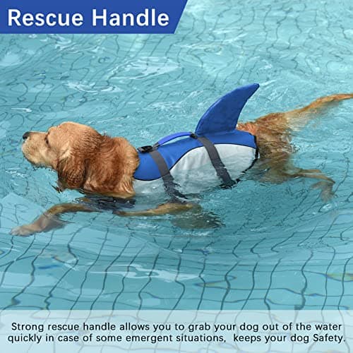 Dogcheer Dog Life Jacket Shark, Adjustable Dog Swim Life Vest for Swimming Boating with Superior Buoyancy & Rescue Handle, Ripstop Pet Float Vest Coat for Small Medium Large Dogs - Blue, S - Thumbnail 2