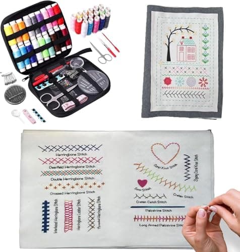 FEIYUENO Embroidery Learning Stitch Book Kit for Adults, Portable DIY Needlepoint Kit for Beginners, Includes 106 Patterns Guide with Tools & Tutorials and 86-Piece Sewing Tool Set (Stitch Book) - Image 1