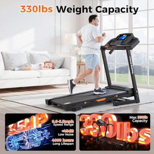 Lastforever 3.5HP Folding Treadmill for Home, 350 lbs Capacity, Portable Treadmills with 3-Level 12% Manual Incline, Bluetooth Speaker, Shock Absorption, Quiet Motor (Black+Orange) - Thumbnail 5