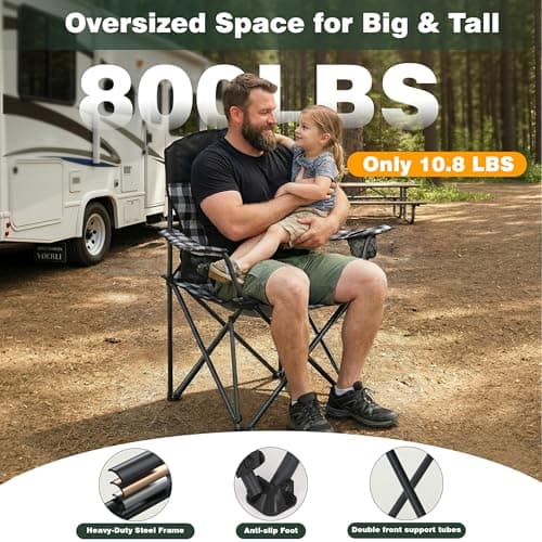 SUNNYFEEL Oversized Folding Camping Chair 2 Pack 800 LBS Heavy Duty for Big Tall People Red Padded Portable Collapsible Chairs with Armrest Cup Holder & Pocket for Outdoor Travel Picnic Camp Sports - Thumbnail 4
