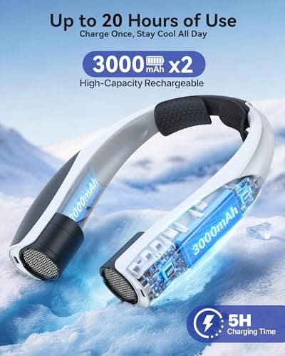 Kesguar Portable Neck Fan, 20H RunTime Cooling Fan, 6 Speeds 360° Airflow Personal Fan, Rechargeable Hands Free with 6000mAh Battery Wearable fan Gifts for Women Men Outdoor Travel Camping - Thumbnail 2