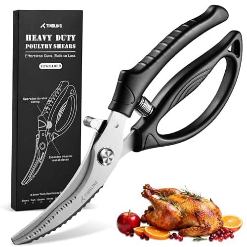 Kitchen Shears Heavy Duty for Food: Poultry Scissors with Safety Lock Easy to Spatchcocking 18lbs Turkey - Anti-slip Handle Meat Cutting Scissors with Spring Loaded, Dishwasher Safe