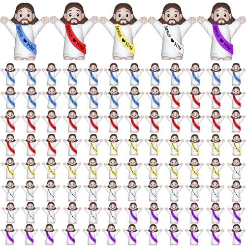 NOIENSI Jesus Loves You Figures 100 Pack – Multicolor Mini Jesus Figurines in Bulk, Little Jesus Figures for Easter, Church, and Religious Celebrations (Hand up) - Image 1